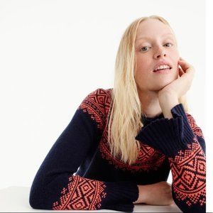 J. Crew Fair Isle Ruffle Sleeve Wool Mix Sweater